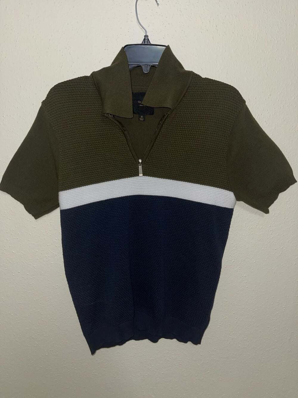 Six Lincoln New York Colorblock Quarter-Zip Knit Polo Shirt Size M